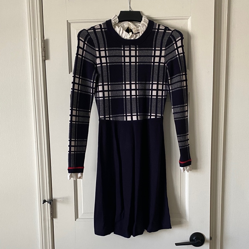 1901 Navy Plaid Long Sleeve Dress